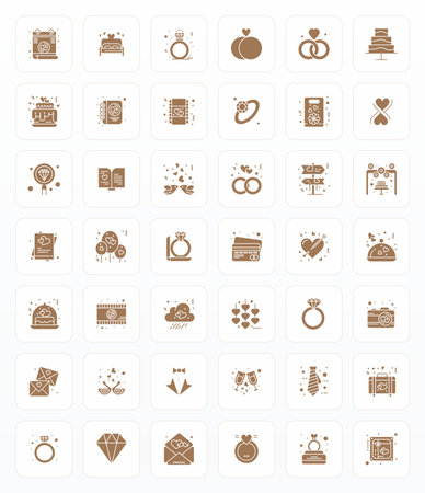 Carefully curated 42 Glyph vector icons for Wedding, featuring 128x128 Display Perfect resolution for consistent brand representation and user experience.のイラスト素材