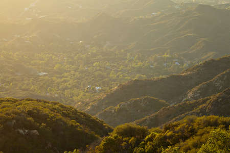 Sunset over the hills in Malibu Californiaの写真素材