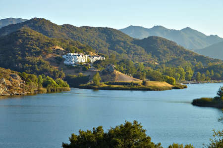 Beautiful view of Malibu lake from Malibu Creek State Park, California, USAの写真素材