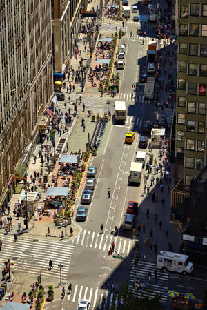 NEW YORK - JUNE 14, 2016: View down a busy street in New York, JUNE 14, 2016 in Manhattan, New York City, USAのeditorial素材