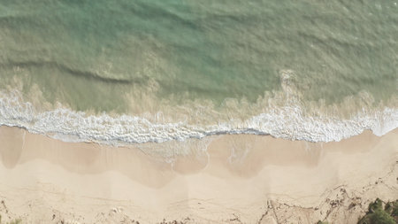 Aerial view from above down Drone shot. Beautiful tropical beach sea with white sand. Top view....