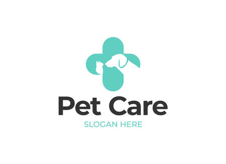 pet clinic logo design template. cat and dog vector silhouetteのイラスト素材