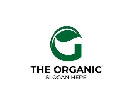 Letter G. eco leaves logo design. Organic farming logo design idea. Farm fresh products unique sign. Fitnessのイラスト素材
