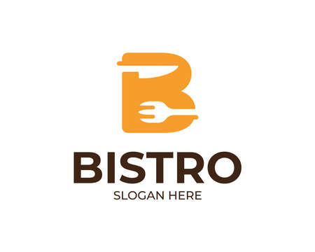 Letter B Logo Template for Restaurant and cafe. Spoon and Fork negative space vectorのイラスト素材
