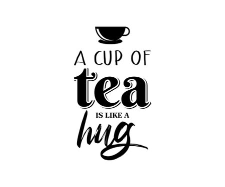 A cup of tea is like a hug. Quote with hug cup. Unique illustration design template for banner, flyer or cover. Hug cupのイラスト素材