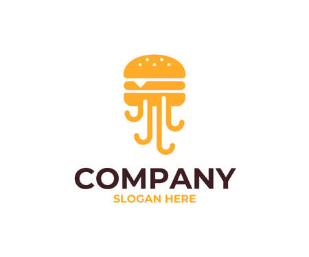 Cartoon Logo octopus burger logo icon symbol, burger with tentacleのイラスト素材