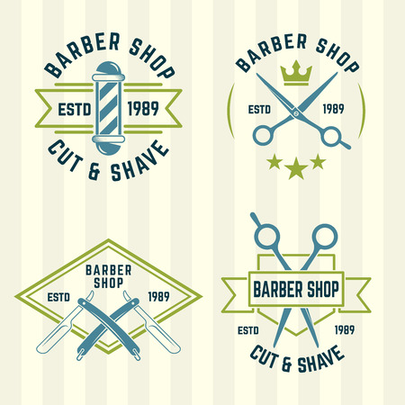Barbershop set of vector colored labelsのイラスト素材