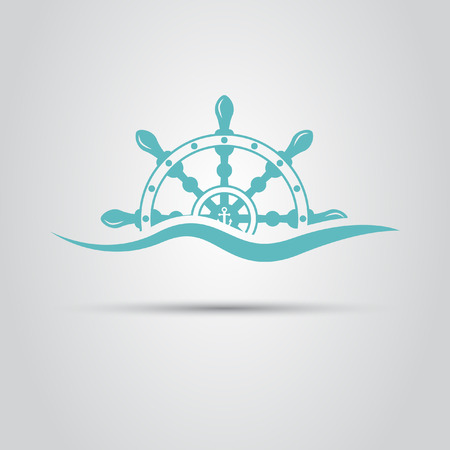 helm emerges from sea wave icon for maritime companiesのイラスト素材