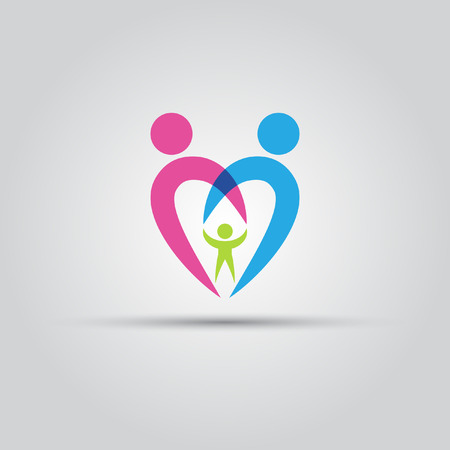 Parents and the child in the form of heart isolated vector abstract iconのイラスト素材