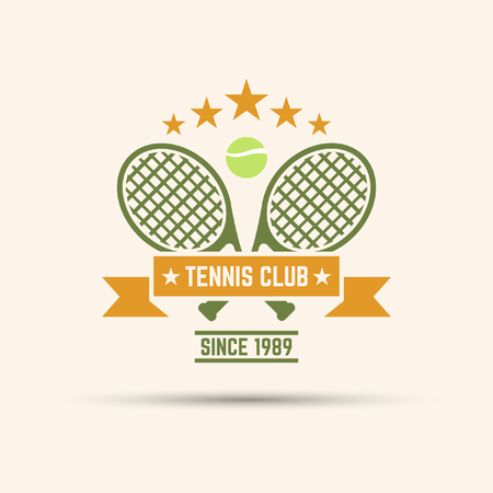 two tennis racquets and ribbon for text isolated vector emblem templateのイラスト素材