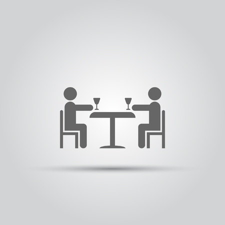 Two abstract people sitting at a table with glasses of wine isolated vector icon on a white background.のイラスト素材