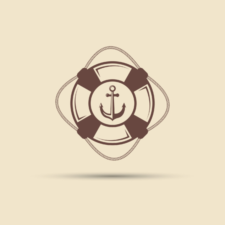 Lifebuoy and anchor vintage vector label on a pink background.のイラスト素材