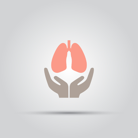 Two open hands holding lungs isolated vector colored iconのイラスト素材