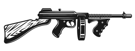 Gangster submachine gun monochrome illustration isolated on white backgroundのイラスト素材