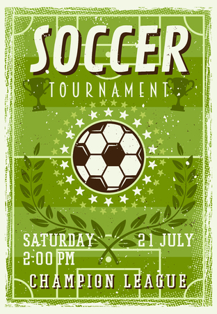 Soccer tournament invitation poster in vintage style illustration.のイラスト素材