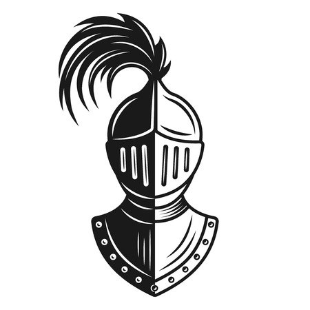 Knight helmet vector monochrome illustration isolated on white backgroundのイラスト素材