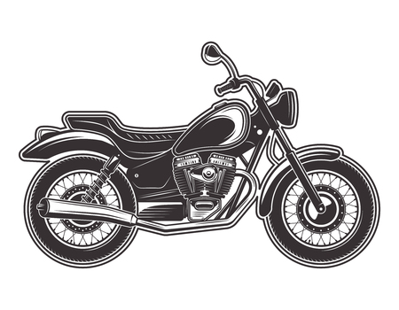 Motorcycle side view vector monochrome detailed illustration isolated on white backgroundのイラスト素材