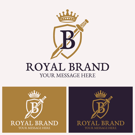 Shield and sword with crown vector logo template for company, letter b, crown logo, luxury logo, boutique logo, premium logoのイラスト素材