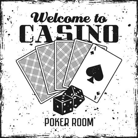 Poker emblem with playing cards and dice on textured background vector illustrationのイラスト素材