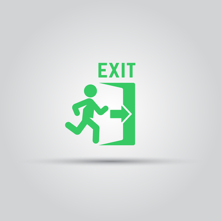 Emergency exit green sign with man silhouette running to doorway isolated vectorのイラスト素材