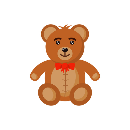 Bear toy in a red bow tie flat style vector cartoon illustration isolated on white backgroundのイラスト素材
