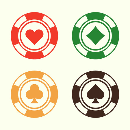 Gambling poker chips set of vector design elements, four casino chips with symbols of playing cardsのイラスト素材
