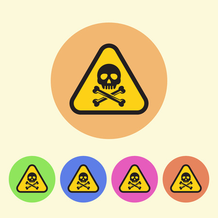 Skull and bones warning sign, set of vector flat style round colored iconsのイラスト素材