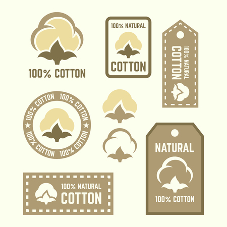 Natural cotton vector labels, stickers and design elements, set of organic cotton clothing labels and tagsのイラスト素材