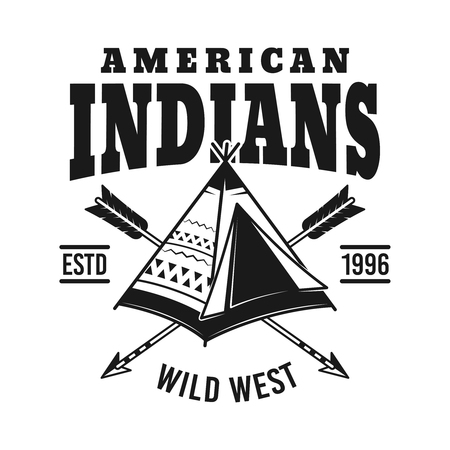 Indians vector emblem with tent in vintage monochrome style isolated on white backgroundのイラスト素材