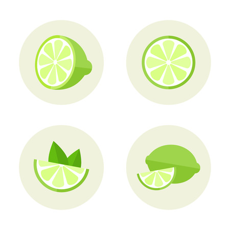 Lime set of vector flat round icons or symbolsのイラスト素材