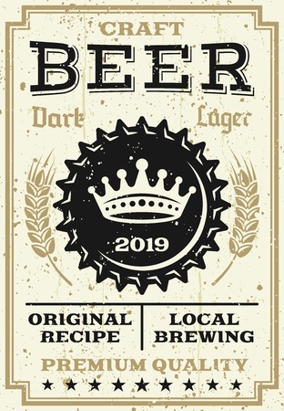 Beer vintage advertising poster with bottle cap vector illustration, removable grunge textures and text on separate layerのイラスト素材