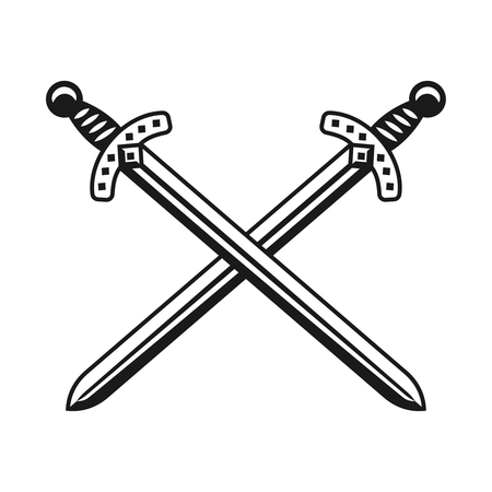 Two crossed swords weapon vector monochrome design object or graphic element isolated on white backgroundのイラスト素材