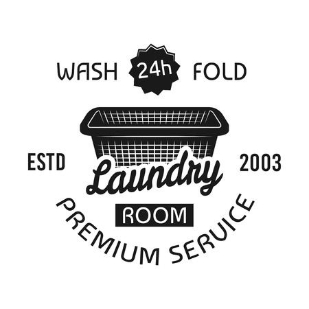 Laundry room and dry cleaning service vector emblem, label, badge or logo in vintage monochrome style isolated on white backgroundのイラスト素材