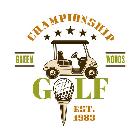 Golf cart vector emblem, badge, label for sport championship. Vintage colored illustration isolated on white backgroundのイラスト素材