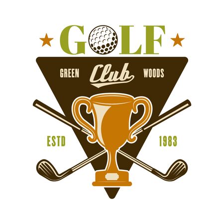 Golf vector emblem, badge, label with champion cup. Vintage colored illustration isolated on white backgroundのイラスト素材