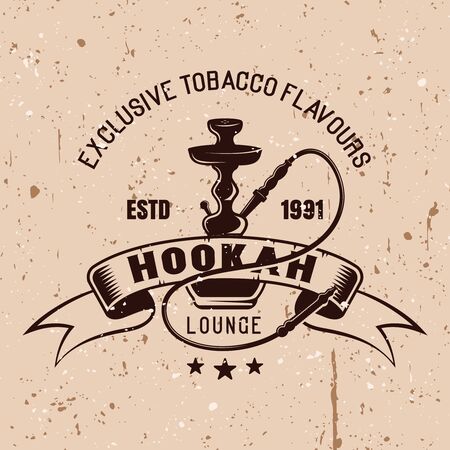 Hookah lounge vector vintage emblem on background with grunge texturesのイラスト素材
