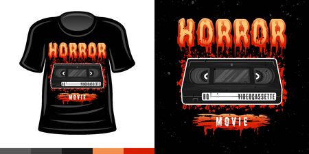 Horror video cassette 90s style vector colored t shirt apparel design print illustrationのイラスト素材