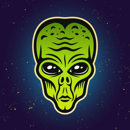 Alien green head colored vector illustration on gradient backgroundのイラスト素材