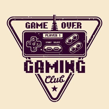 Gaming club vector badge, emblem or logo with retro gamepad for old game console isolated illustrationのイラスト素材