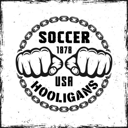 Soccer hooligans vintage round emblem with two fist and sample text vector illustrationのイラスト素材