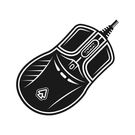 PC gaming mouse vector monochrome object or design element isolated on white backgroundのイラスト素材