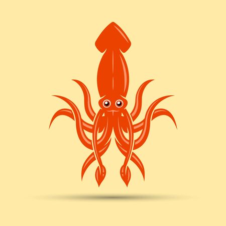 Squid colored vector illustration isolated on yellow light backgroundのイラスト素材