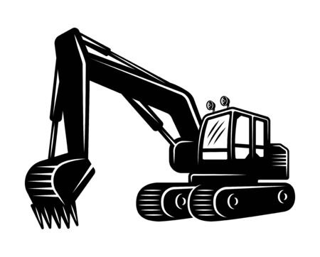 Excavator silhouette vector black object or design element isolated on white backgroundのイラスト素材