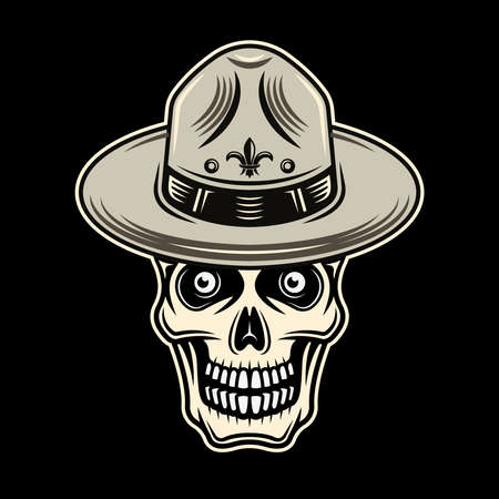 Skull of boy scout in hat vector colorful illustration on dark backgroundのイラスト素材