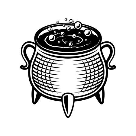 Witch pot vector illustration in monochrome vintage style isolated on white backgroundのイラスト素材