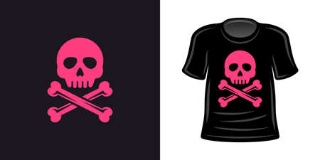 Pink skull and crossbones t-shirt print vector apparel design templateのイラスト素材