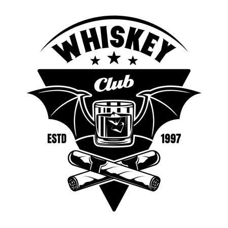 Whiskey club vector emblem, badge, label in vintage monochrome style isolated on white backgroundのイラスト素材