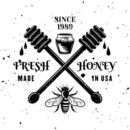 Honey vector emblem, badge, label or logo in monochrome style isolated on white backgroundのイラスト素材