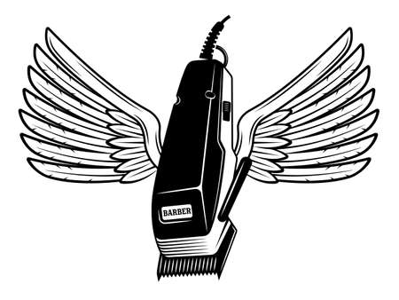 Electrical hair clipper with wings vector illustration in monochrome vintage style isolated on white backgroundのイラスト素材