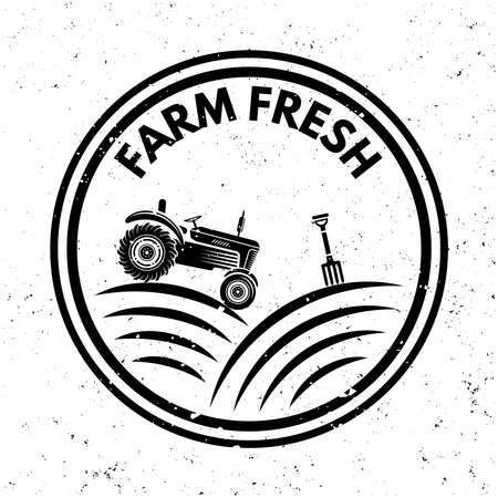 Farming vector monochrome emblem, label, badge   in vintage style on background with removable grunge texturesのイラスト素材